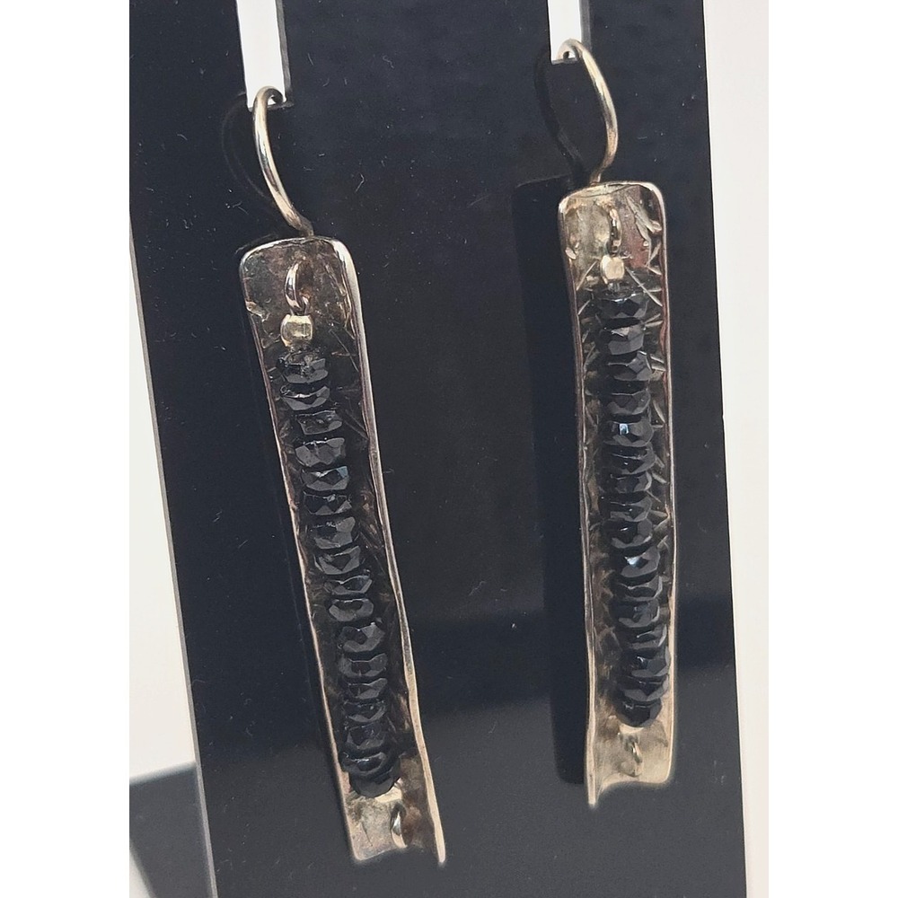 Retired Silpada Hammered Sterling Silver Black Tourmaline Threader Earrings 925